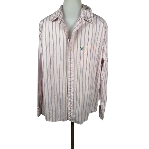 American Eagle Outfitters Men's Pink Striped Long Sleeve Button Down Shirt - Picture 1 of 10